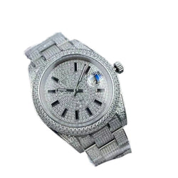 Men's 41mm Diamond-Studded Watch, Stellar Dial, Waterproof, Stainless Steel Bracelet