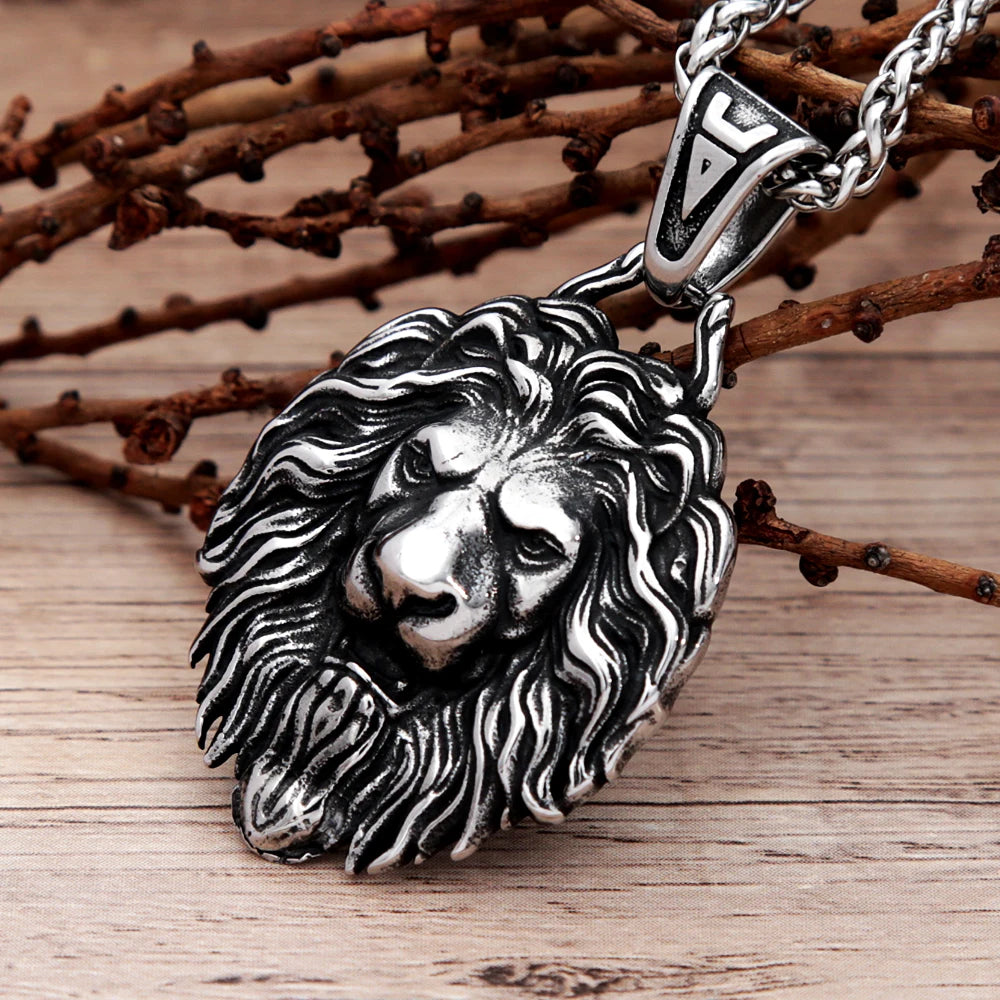 Vintage Unique Stainless Steel Lion Pendant For Men Punk Hip Hop Animal Biker Necklace Amulet Fashion Jewelry Gift Dropshipping