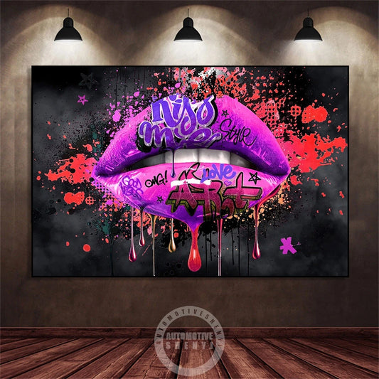 Kiss Me Graffiti Lips Pop Art Canvas Painting Abstract Love Poster And Print Art Wall Pictures For Living Room Home Decoration