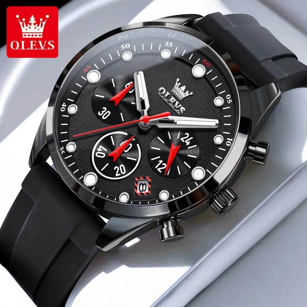 OLEVS 5602 New Sport Chronograph Quartz Watch For Men Waterproof Silicone Strap Man Watches Top Brand Fashion Hand Clock 2024