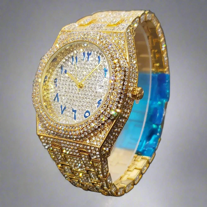 Male Luxury Watch Gold Octagon Diamond.