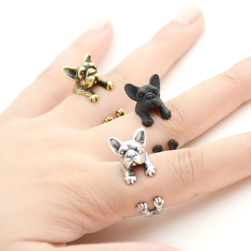 French Bulldog & English Bulldog Pet Ring Anel For Women Dog Animal Midi Finger Metal Rings For Girls Men Jewelry Gift