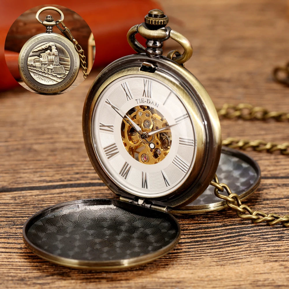 Steam Train Mechanical Pocket Watch Men.