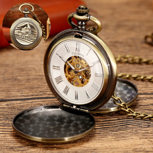 Steam Train Mechanical Pocket Watch Men.