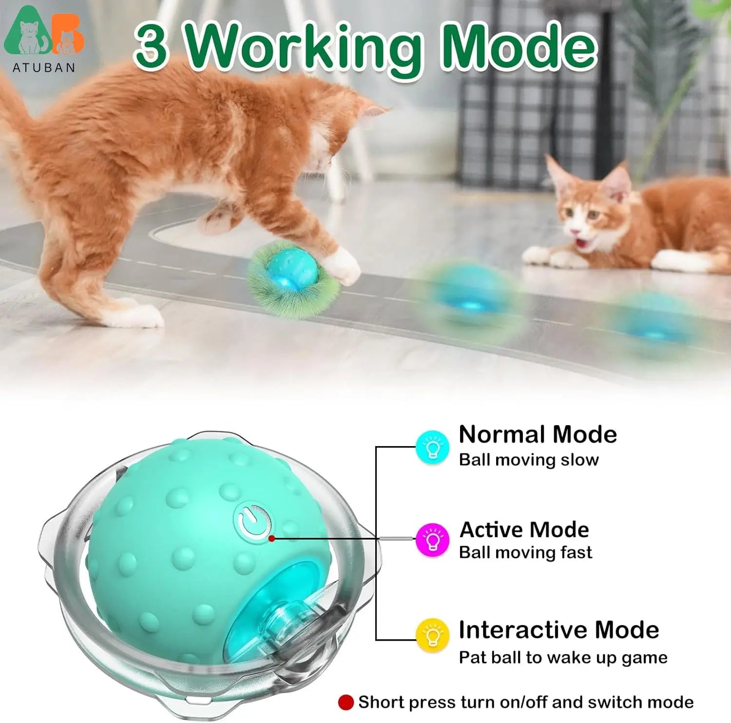 ATUBAN Cat Toys for Indoor Cats, Electric Cat Ball Fast Rolling in Pouch,Motion Activated Chirping Cat Toy,Hide and Seek Cat Toy