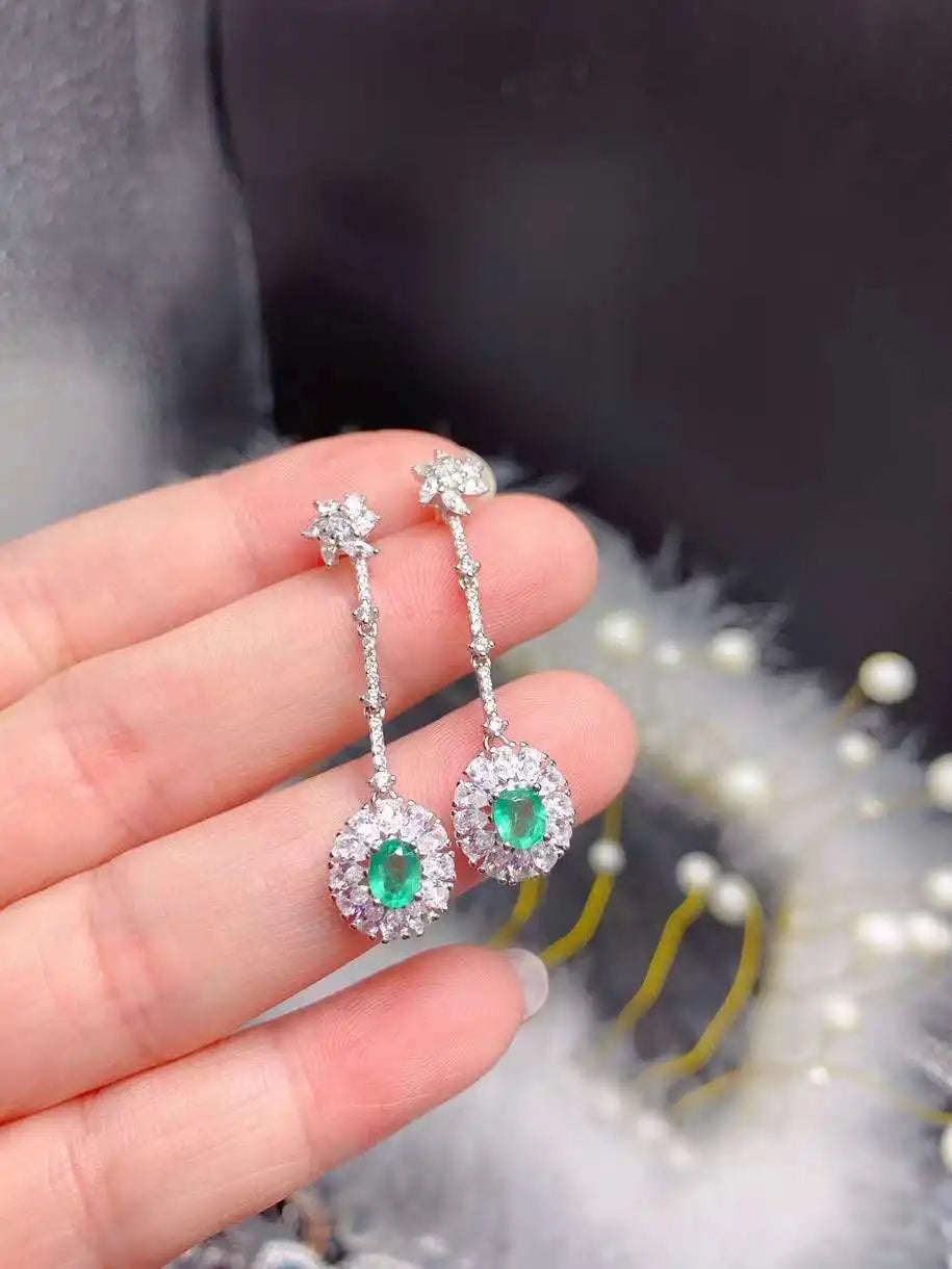 Natural Emerald Drop Earring 4x5mm with 925 Silver Simple Design Drop Earrings for Women