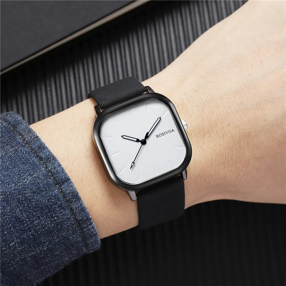 Fashion Watch Simple Square Dial PU Leather Quartz.