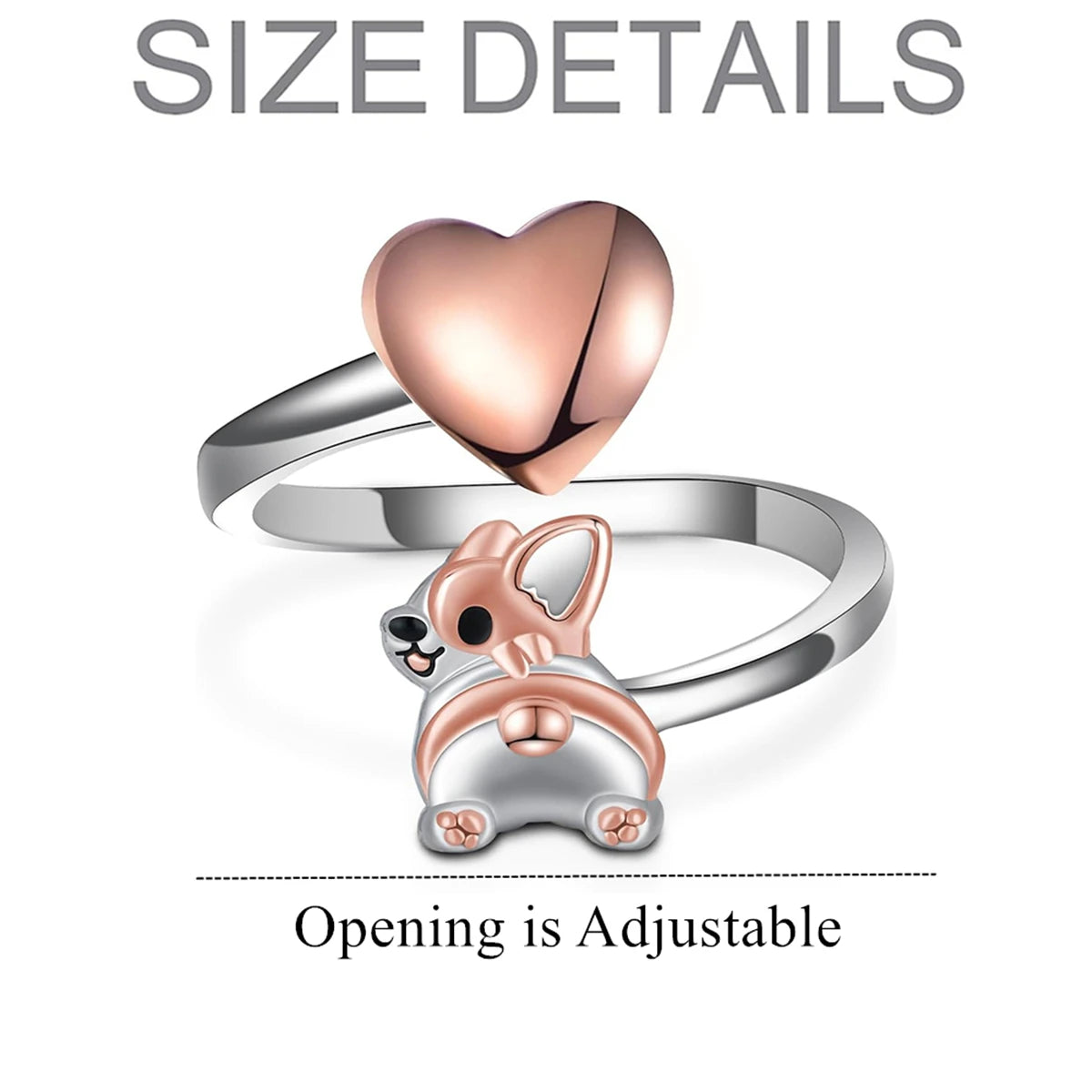 Creative Cute Love Corgi Butt Open Ring for Women Exquisite Pet Puppy Memorial Jewelry Accessories Dog Lovers Holiday Gifts