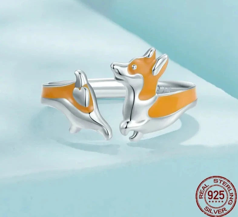 Silver Cute Yellow Dog Pet Ring.