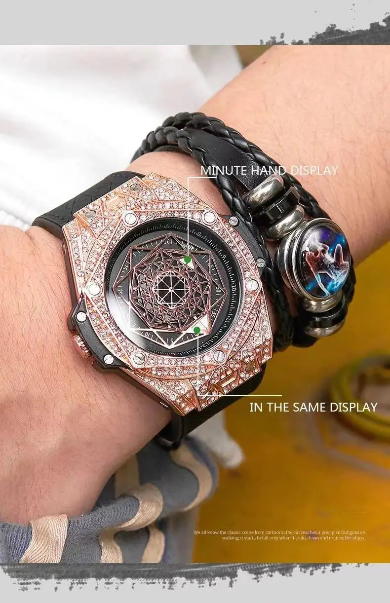 Fashion Mens Watches 2024 Luxury Brand ONOLA Unique Design Full Diamond Round Waterproof Quartz WristWatches Men Original Gifts