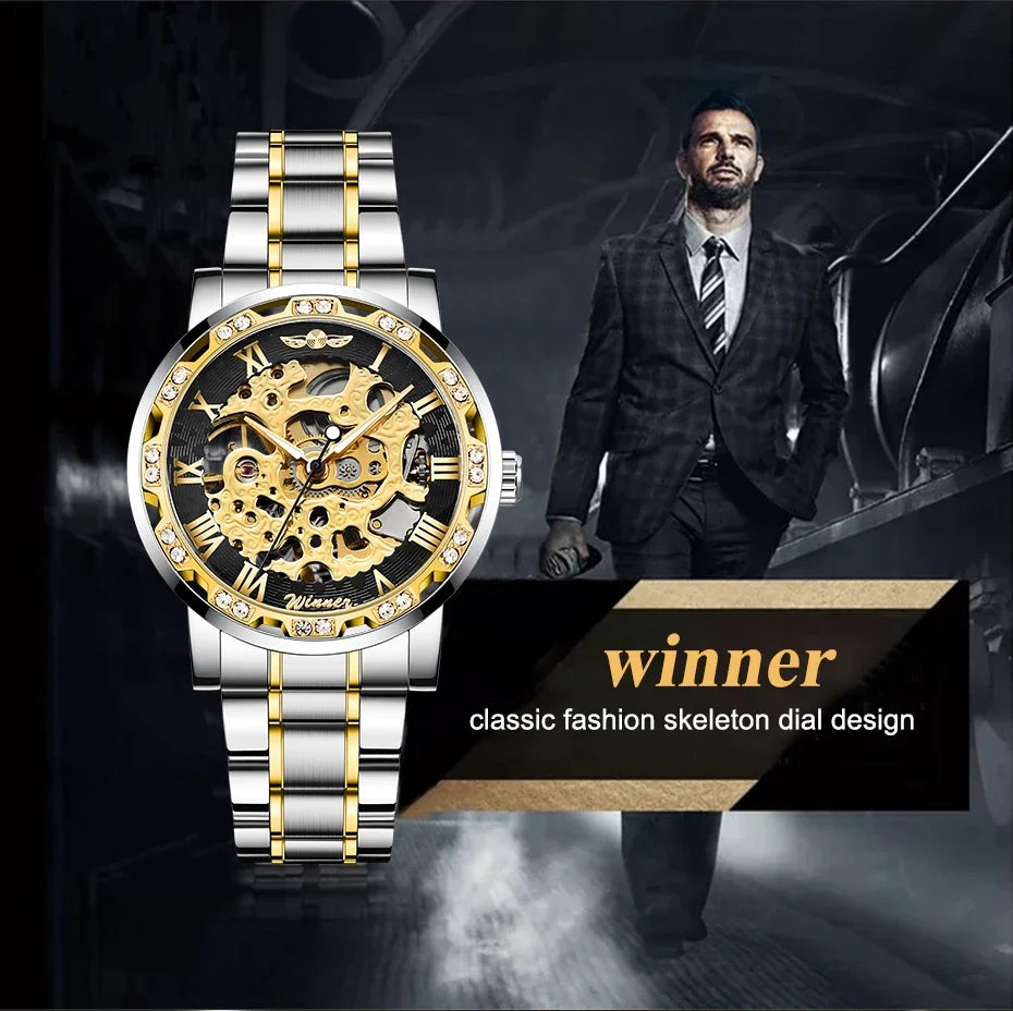 Winner Transparent Fashion Diamond Wrist Watch.