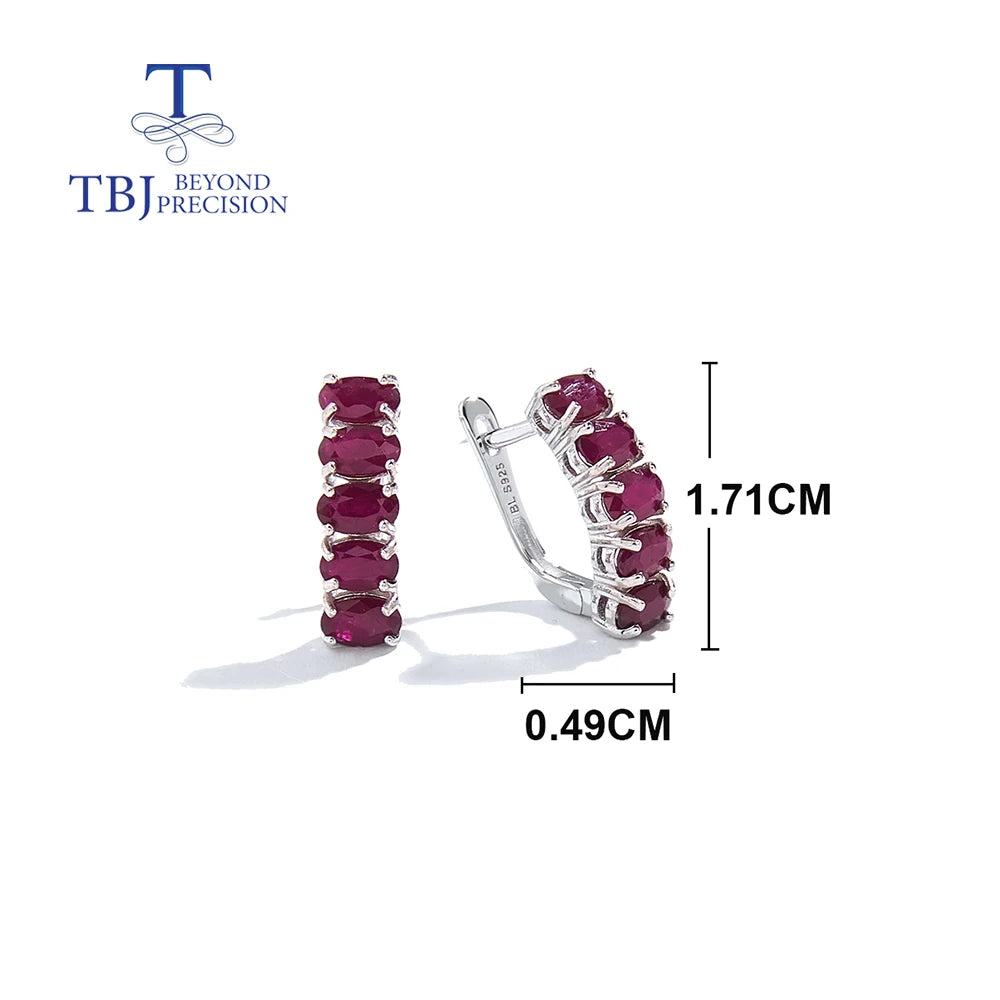 TBJ Precious Natural Ruby 3*5mm oval Designer Chic Clasp Silver Ring Earring jewelry set Luxury Jewelry for Women Lady Nice Gift