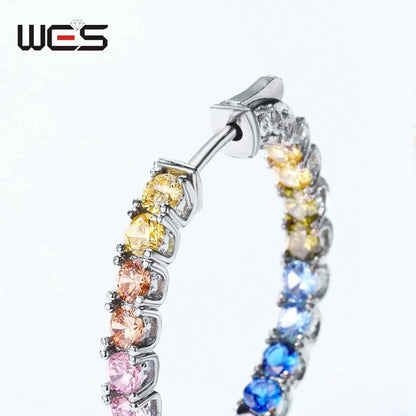 WES 925 Sterling Silver Earrings for Woman Friends Rainbow Colorful Zicron 3*3mm Anniversary Christmas Party Birthday Gifts