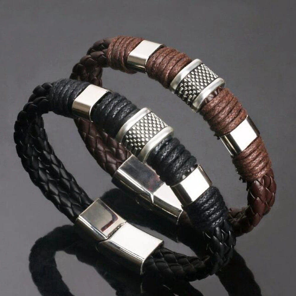 Leather Titanium Steel Braided Buckle Bangle Bracelet Men Tai Chi Bracelet Vintage Bangle Bracelets for Men Jewelry Gift