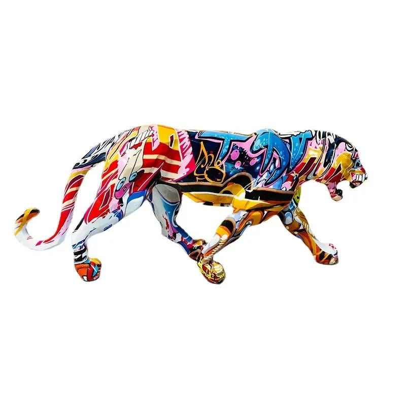 Colorful Leopard Water Transfer Printing Animal Figurine Handicraft.