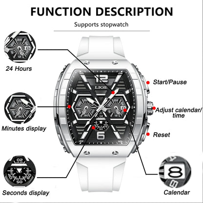 LIGE Square Man Watch Brand Luxury Fashion Silicone.