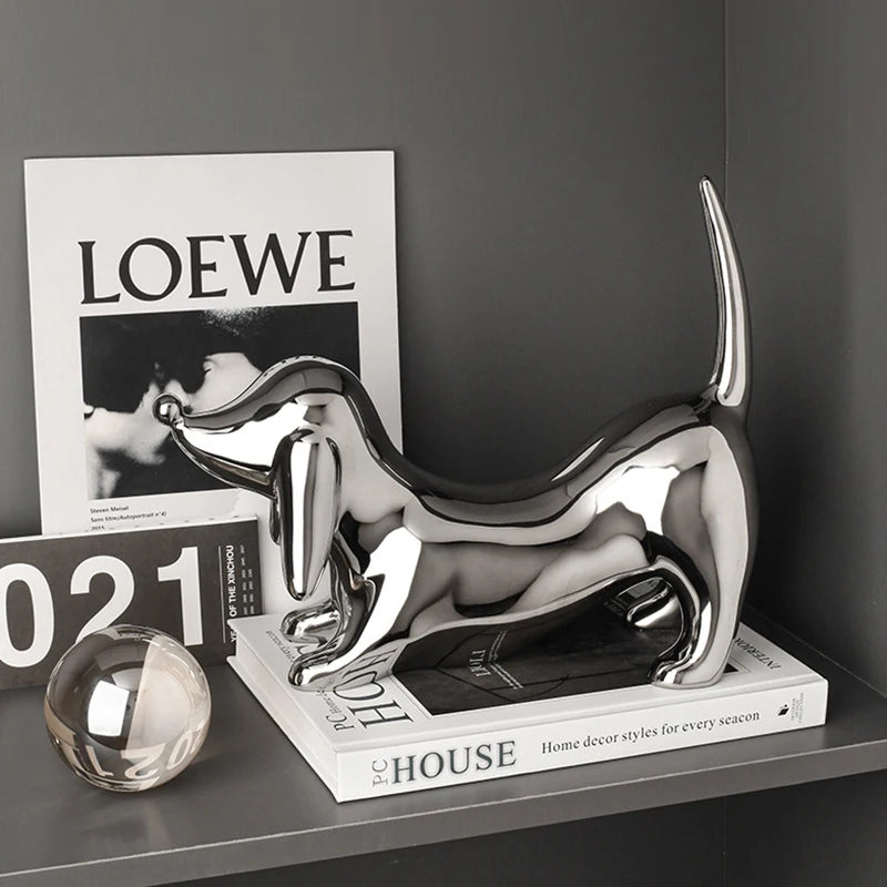 Nordic Luxury Doberman Ceramic Statue Electroplating Home Crafts Desktop Art Ornaments Desktop Porch TV Cabinet Soft Decorations