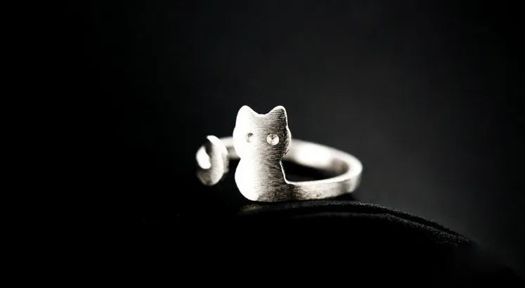 Silver Cat Ring For Fashion Women Jewelry.