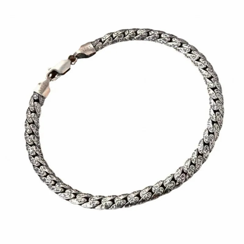 New New Italian Chain S925 Silver Hammer Pattern Flat Snake Bracelet for Men Fashion Jewelry Accessories