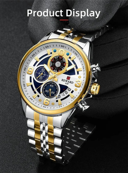 REWARD New Mens Watches Stainless Steel Luxury Waterproof Chronograph