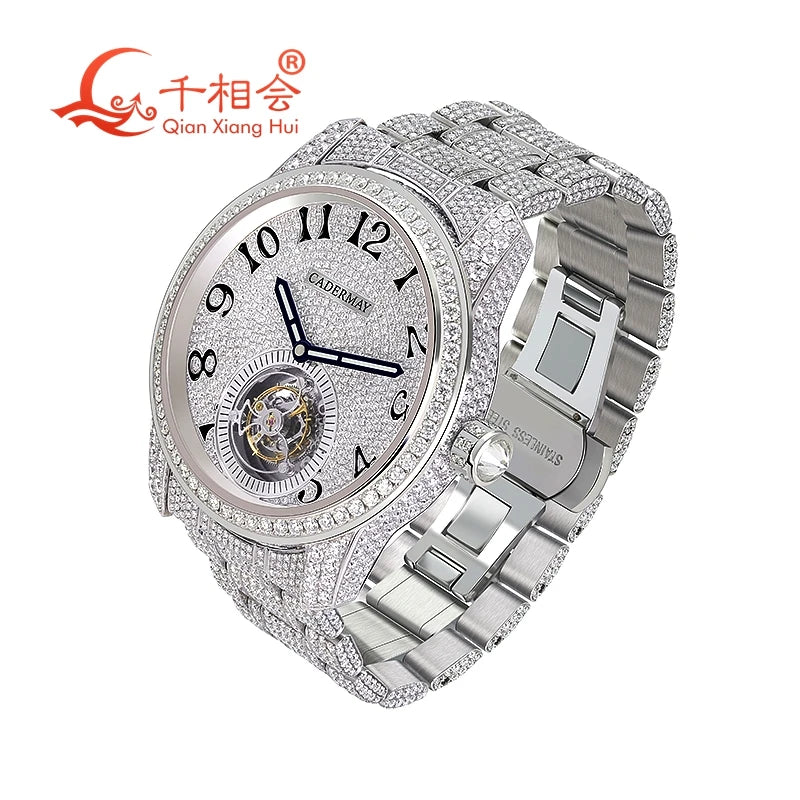 Full of Moissanite  Wrist Luxury Watch For Men mechanical Wrist watch D white VVS Moissanite Men Jewelry Watch