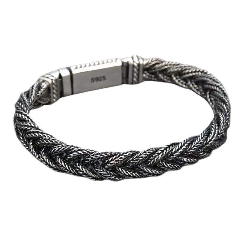 BOCAI Real S925 Silver Jewelry Retro Heavy Industry Pure Handmade Woven Twist Bracelet for Men and Women Trendy Gifts