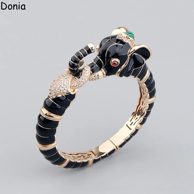 Donia Jewelry European and American fashion black elephant titanium steel micro-set zircon animal luxury bracelet