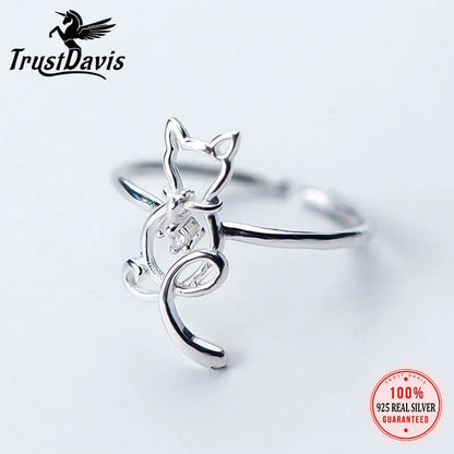 Real Silver Fashion Animal Lovely Cat Ring.