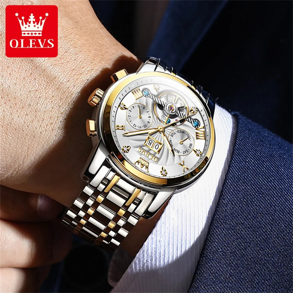 OLEVS Men's Luxury Skeleton Automatic Mechanical Watch.