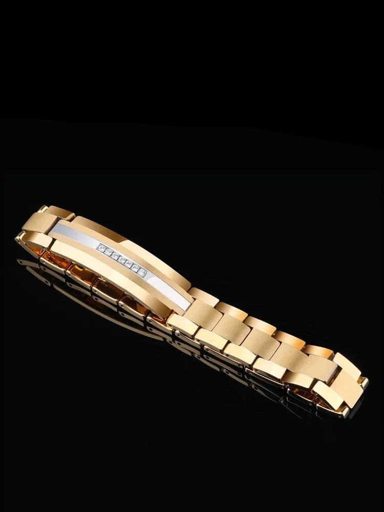 Men's Tungsten Carbide Bracelet - Gold and Silver Two-Color Design