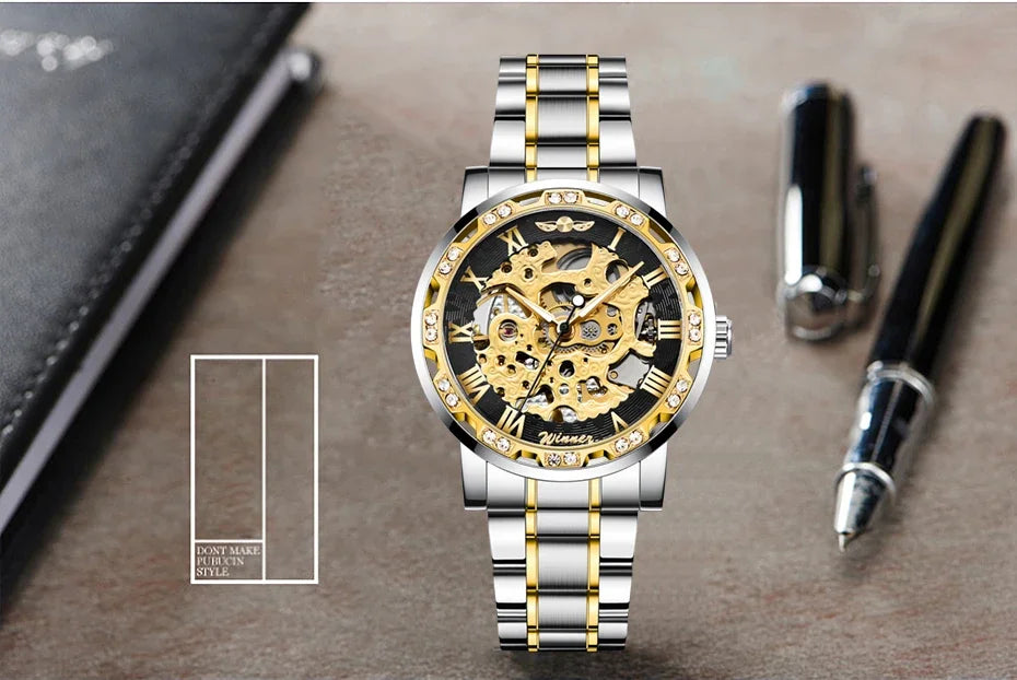 Winner Transparent Fashion Diamond Wrist Watch.