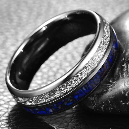 Tungsten Carbide Steel Ring Lapis Lazuli Imitation Meteorite Ring Jewelry for Men Wedding GIft