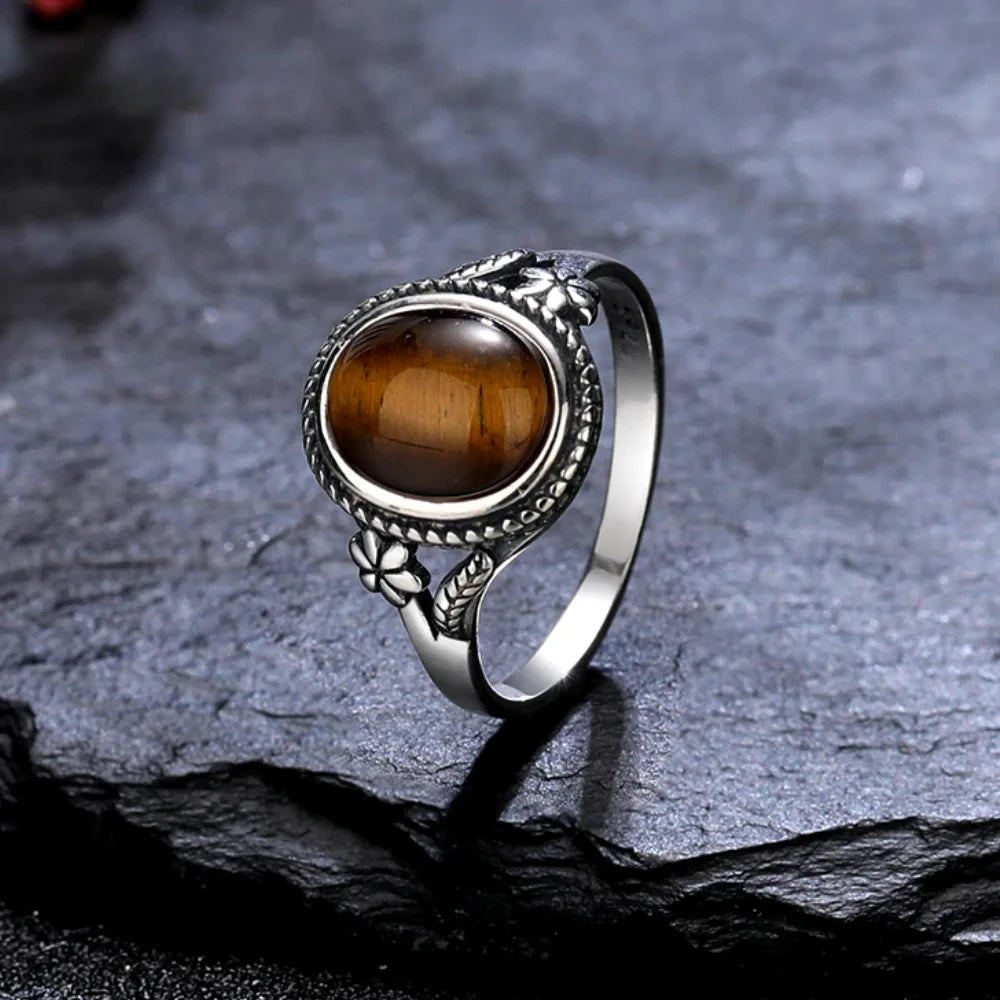 Natural Tiger's Eye Stone Finger Ring.