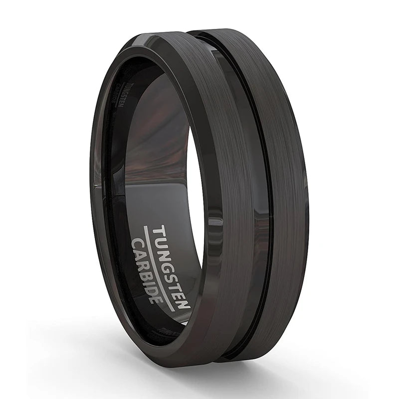 Black Groove Stainless Steel Men’s Ring.