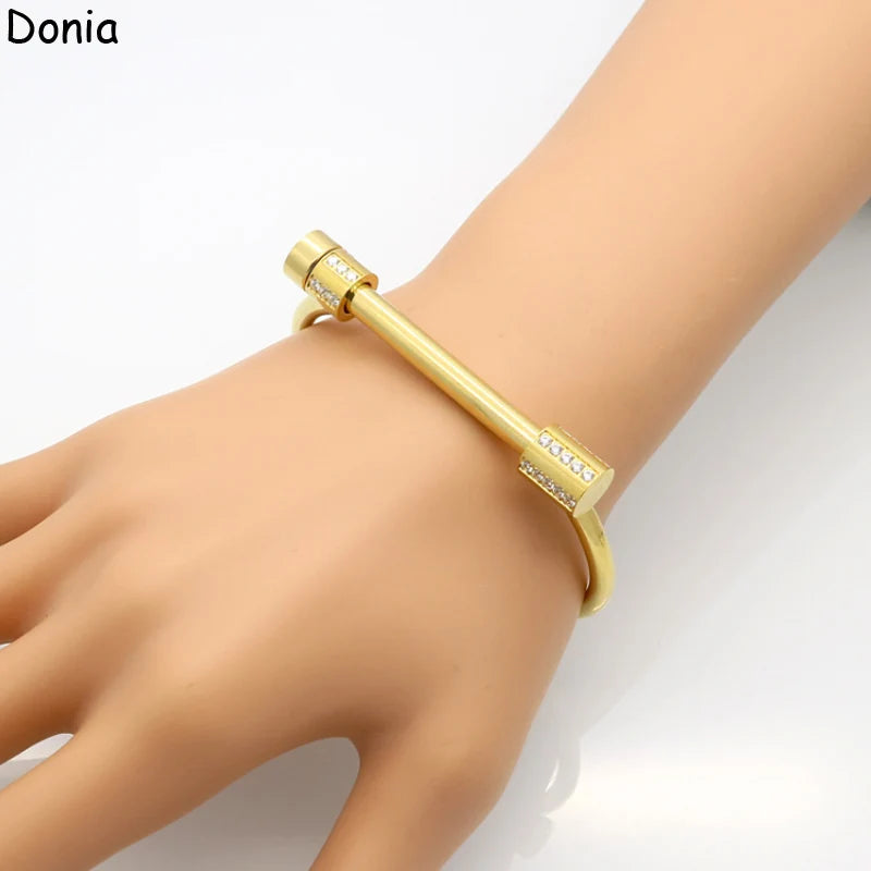 Donia jewelry European and American fashion stainless steel horseshoe titanium steel micro-set zircon C-shaped screw bracelet