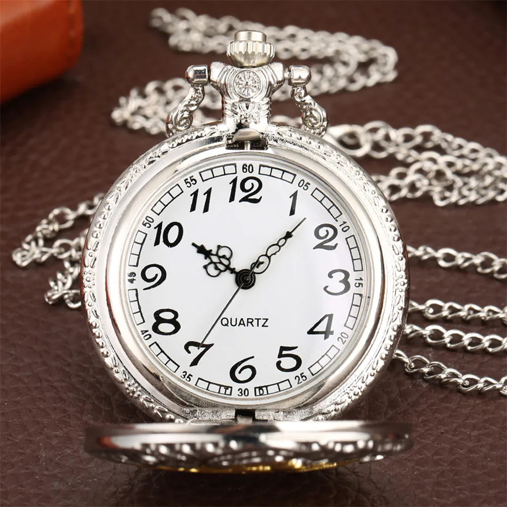 Vintage Retro Bronze Hollow Train Locomotive Steampunk Quartz Pocket Watch Women Men Necklace Pendant with Chain Birthday Gift