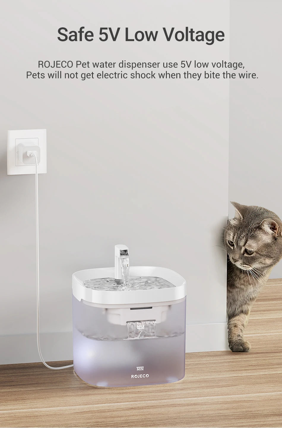 ROJECO Transparent Cat Water Fountain Automatic Pet Water Dispenser for Cats Dog Smart Drinking Fountain Purifier Accessories