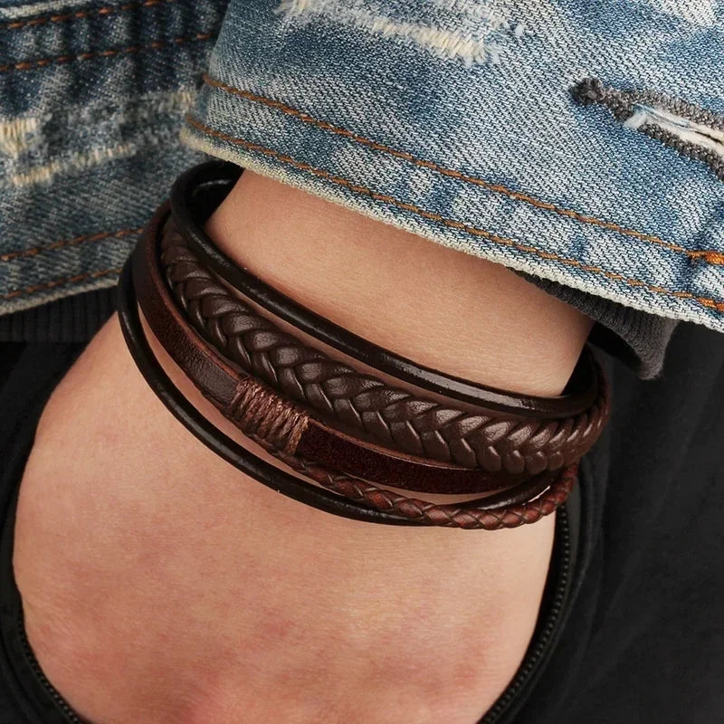 Trendy Leather Braided Bracelet.