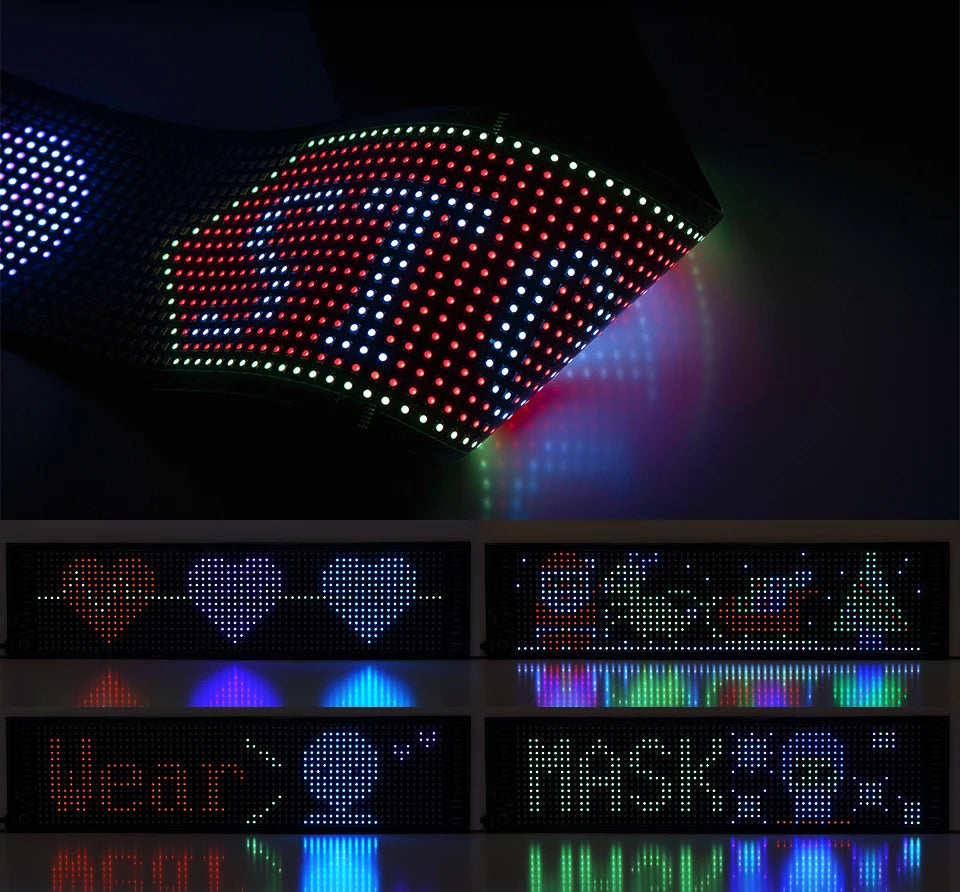 USB 5V LED Matrix Pixel Panel Bluetooth APP Flexible Addressable RGB Pattern Text Animation Graffiti Scrolling Display Car Shop