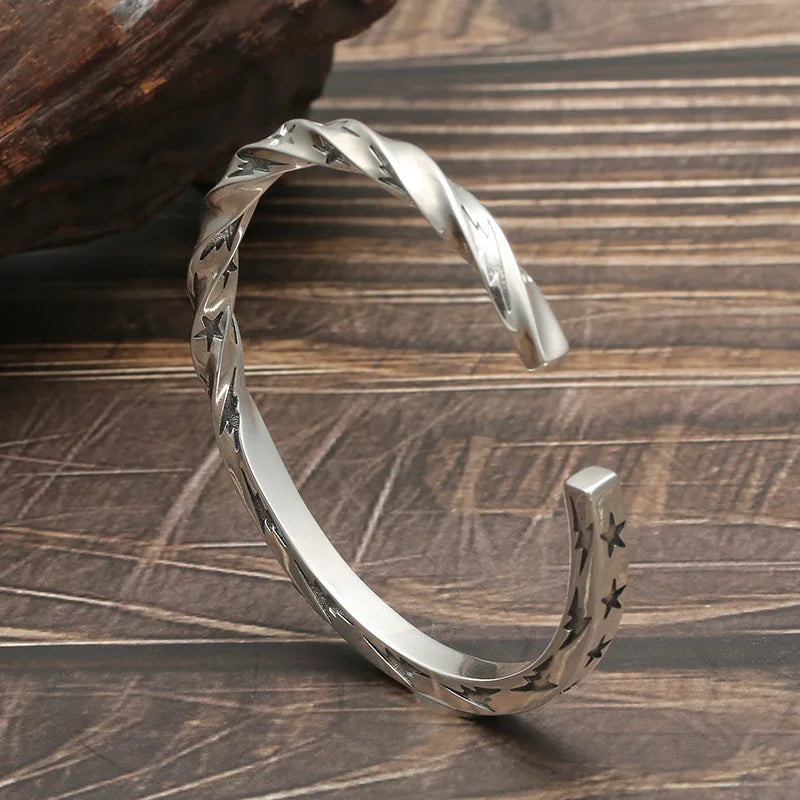 BOCAI Real S925 Silver Jewelry Personality Twisted Star Bracelet Trend Retro Thai Bracelet for Men and Women Holiday Gifts