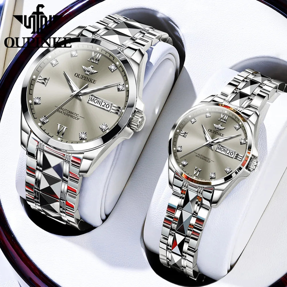 OUPINKE 3262 Couple Watches for Men Women Dual Calendar Display Waterproof Lover Wristwatch Luxury Brand Original Couple Watch