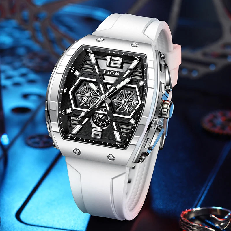 LIGE Square Man Watch Brand Luxury Fashion Silicone.