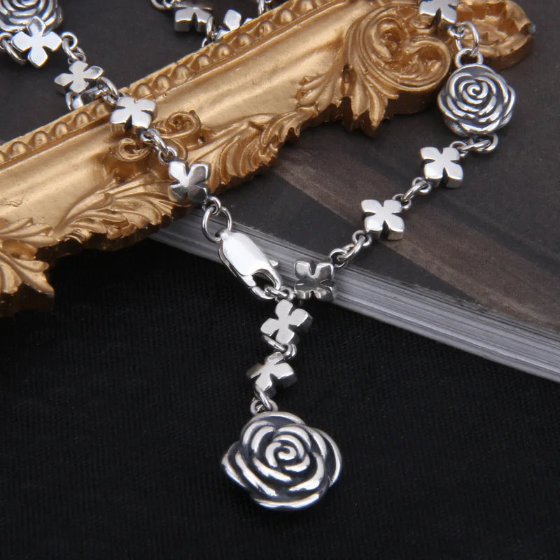 Silver Personalized Rose Cross Necklace Female.