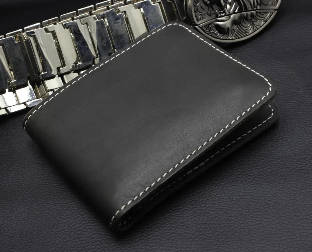 Top Genuine Leather Handmade Stitches Bifold Bussiness Men Card Cash Wallet Gift