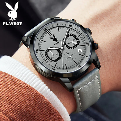 PLAYBOY Original Classic Leather Strap Men Quartz Watch.