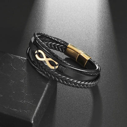 Classic Multilayered Handwoven Leather Bracelet Infinity Symbol Charm Fashion Men&