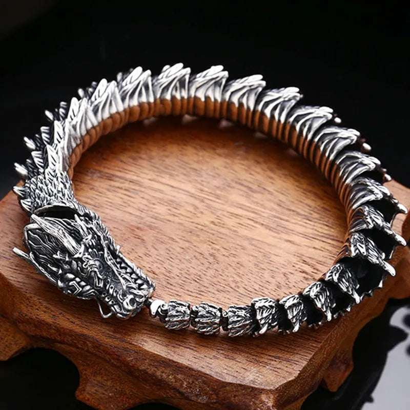 S925 Silver Domineering Men's Bracelet Thick Dragon Python Trendy Personality Vintage Jewelry Accessories