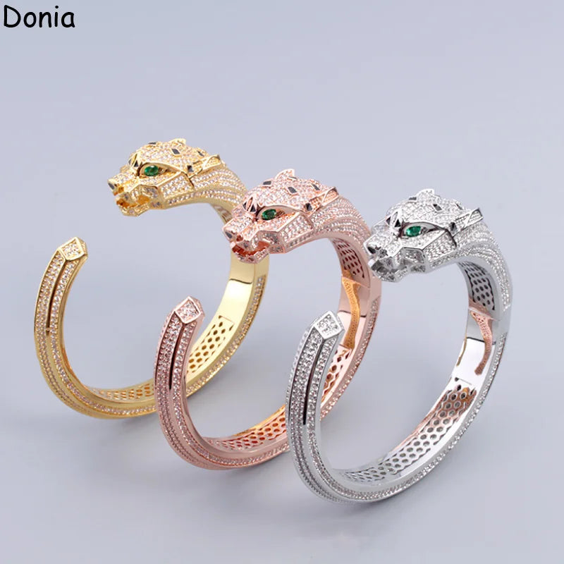 Donia Jewelry Europe and America Full Diamond Leopard Print Titanium Steel Micro - Inlaid AAA Zircon Luxury Retro Bracelet