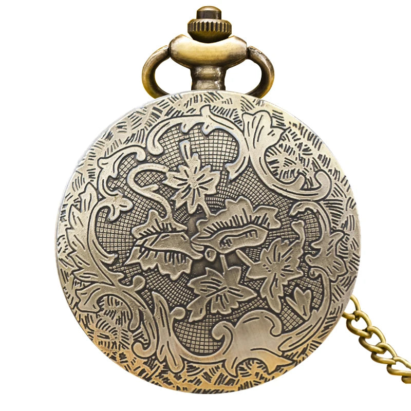 Vintage Bronze Clamshell Creative Hollowed-Out Fashion Male And Female Students Gift Quartz Necklace Pocket Watch