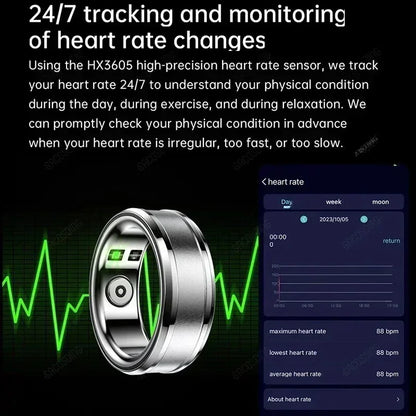 Smart Ring Military Grade Titanium Steel Shell Health Monitoring IP68 Waterproof Sports Ring Fitness Tracker Women Men Gift 2024